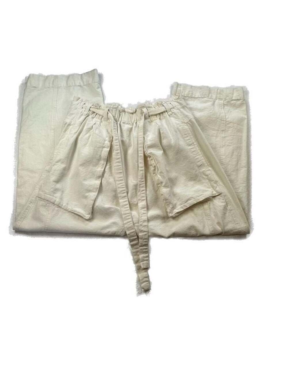 Free People Sky Rider Straight-Leg Ecru Paperbag Waist Pants Large - Picture 2 of 15